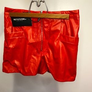 Pretty Little Thing Red Vegan Leather Shorts (New)